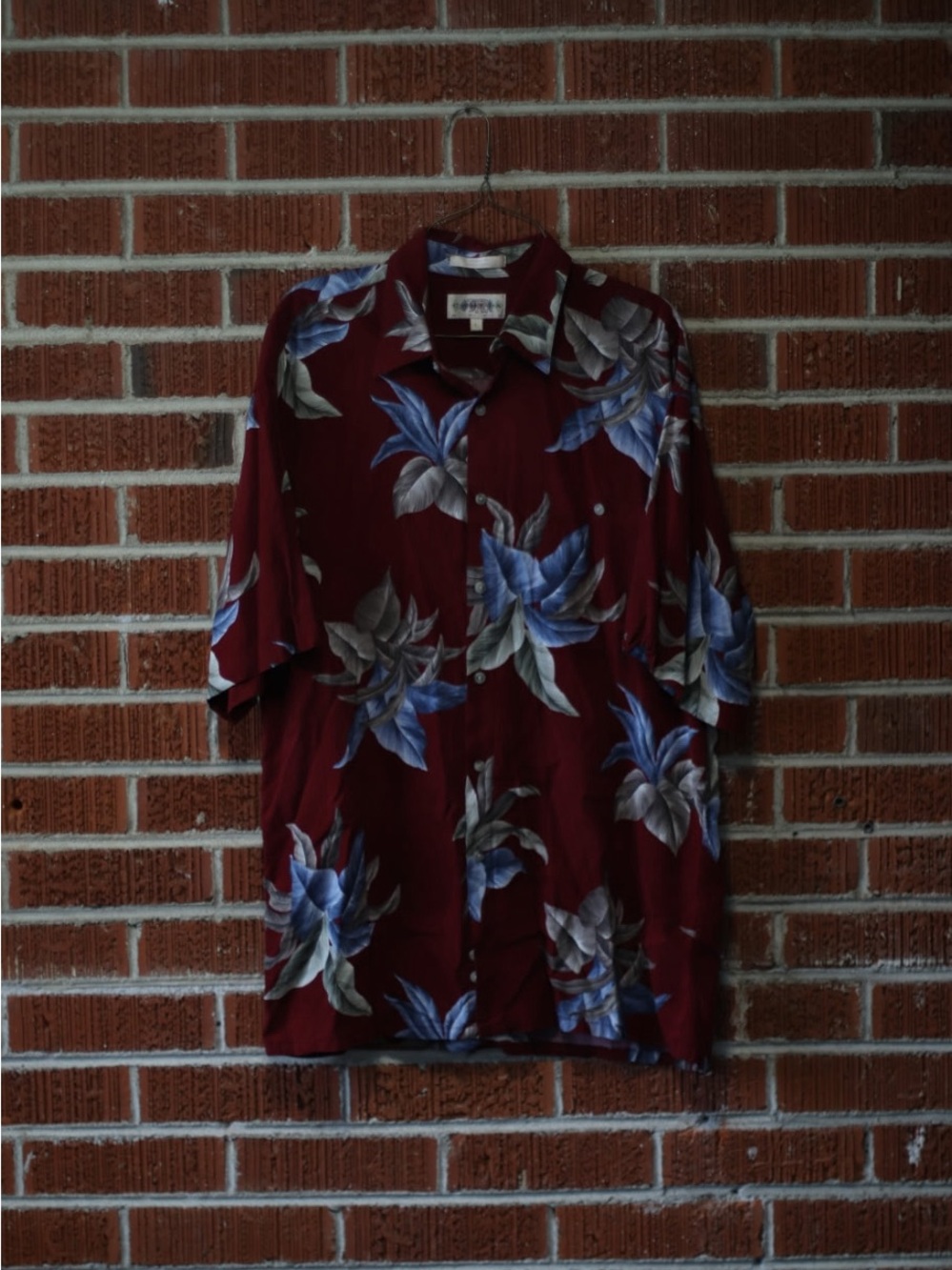 VTG Campia Moda Hawaiian Shirt Mens L Burgundy Red Rayon Tropical Floral Y2K